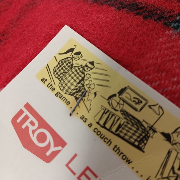 Troy Leisure Blanket Wool Blend Red Plaid Fringe NOS USA Made No 2 1/2 B 3517 - Picture 6 of 16